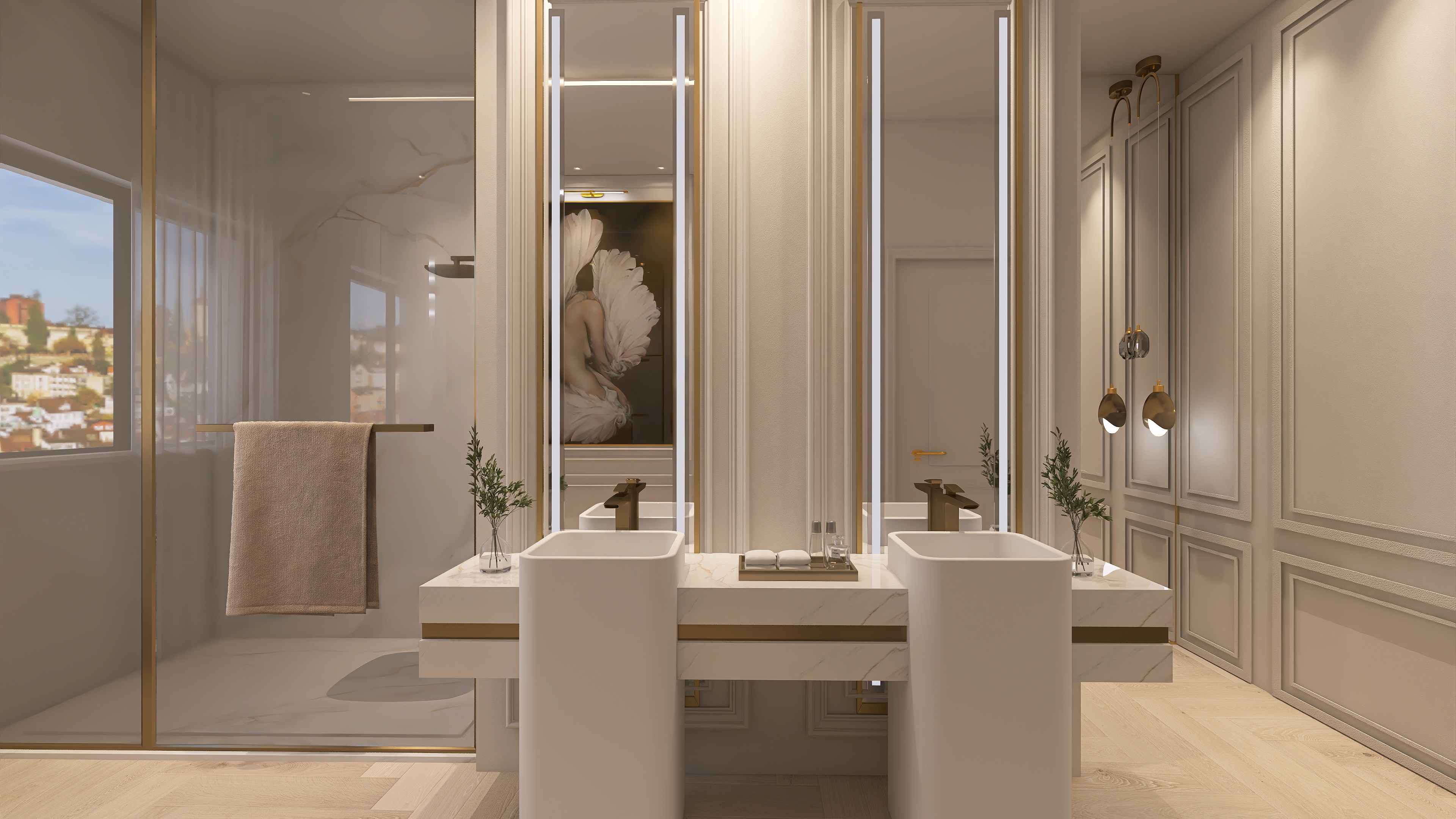 Atmosphärisches Badezimmer im Spa-Stil mit minimalistischer Gestaltung — Nermin Interiors